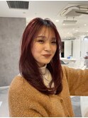 ダークレッド/レイヤーカット/暖色カラー/10代.20代.30代