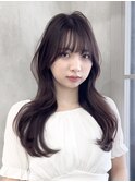 前髪アンブレラカラーこなれミディイメチェンウェーブパーマ