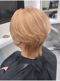 10608秋色メンズウルフカットハイトーンカラーショートバング