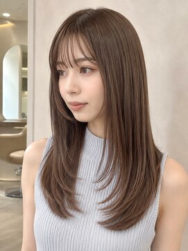 エン バイ ユアーズヘア 銀座店(eN° by youres hair) 髪質改善縮毛矯正 顔まわりカット レイヤーカットくすみベージュ