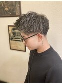 MEN'Sツーブロックバーバーフェードカットメッシュカラー