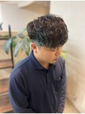 インナーカラーグリーン&ツイスパパーマ