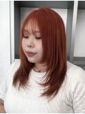韓国風顔周りレイヤーオレンジベージュカラー