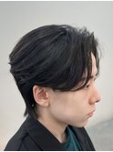 韓国へアカルマパーマワックスなしセンターパート黒髪ウルフ