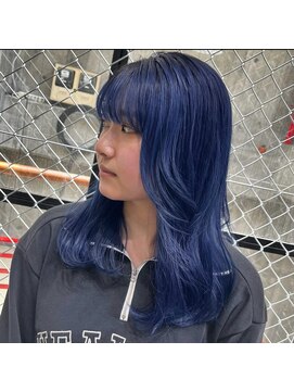 ロング/ハイトーン/ブルーカラー/ブリーチ/ネイビーブルー