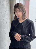 顔回りレイヤーボブ_ダークブルー