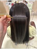 髪質改善カラー　ダークブラウン　ツヤ髪スタイル