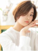 ★暖色系カラー大人美人かきあげひし形ショートボブ30代40代★10