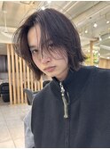 =メンズボブ/ダークアッシュ/ニュアンスパーマ／ボブウルフ