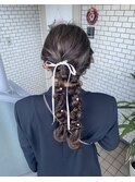 編み下ろし　ツインポニー　ツインアレンジ