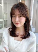 くびれヘア前髪なしレイヤーカットレイヤーボブネージュ外ハネ
