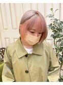 フェイスラインカラー_コーラルカラー_フレンチボブ