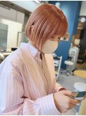 【ブリーチ＋ワンカラー】アプリコットオレンジ/立体感ミニボブ