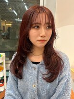 パーク 福岡天神西通り店(parc)&nbsp;シースルーバング　顔周りレイヤーカット　ピンクカラー　透明感