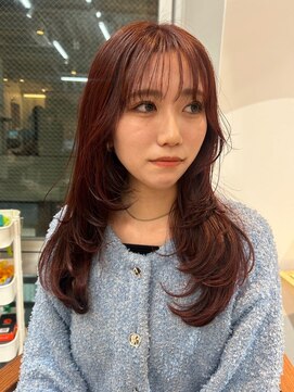 パーク 福岡天神西通り店(parc) シースルーバング 顔周りレイヤーカット ピンクカラー 透明感