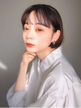 ラベスト キョウト(LOVEST) 顎下ボブ/アッシュ/眉上バング/前上がりボブ/ショートボブ