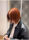 切りっぱなしボブ アプリコットオレンジ オレンジブラウン 仙台