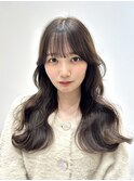 黒髪/グレーベージュ/レイヤーロング/前髪パーマ/髪質改善