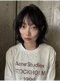 ミディアムボブ長め韓国外国人風オリーブベージュハッシュボブ