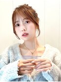 顔まわりカット ヘアアレンジ お団子 おくれ毛 シースルーバング