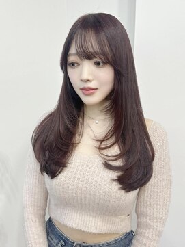 ピープスアンドスー 表参道 渋谷(Peeps&Suu.) ピンクレッド顔周り小顔レイヤー髪質改善透明感カラー
