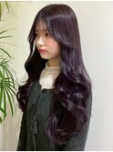 ラベンダー 艶感 ロングヘア 韓国風レイヤー 暗めカラー 20代