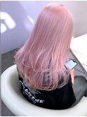 原宿　ピンクベージュ　ミディアムレイヤーカット　ケアブリーチ
