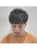メンズ×ランダムパーマ×マッシュウルフ×ツーブロックショート