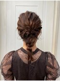 お呼ばれへセット　ダウンスタイル　くるりんぱヘアセット