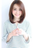 小顔レイヤーひし形ミディワイドバングくびれミディモーブカラー