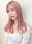 大人ガーリーミルクティーピンク艶ストレート上尾10代20代30代