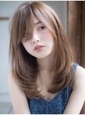 レイヤーカット レイヤーロング　ピンクブラウン　美髪