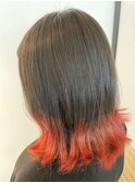 10代20代毛先カラーレッド外ハネスタイル