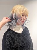 12301ホワイトブロンド波巻きワンカールインナーブルーカラー