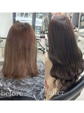 AYAKA担当/bef/aftダークトーンカラー/ロングエクステ/８０本