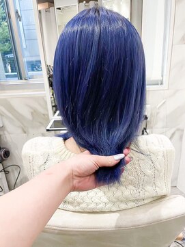 ミシェリー 新宿店(misherry) うる艶ハイトーンブルーブラックカラー大人似合わせセミディ