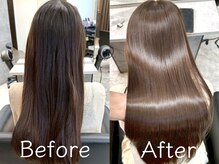 "Before→After" 1回でも効果は実感できますが、2回目、3回目、繰り返すたび美しい髪へ【新宿駅/髪質改善】