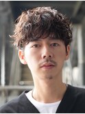 原宿シャドウパーマメンズカットラウンドマッシュウルフパーマ