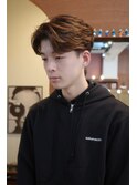 メンズセンターパートフェザーパーマ眉毛カット韓国ヘア岡山