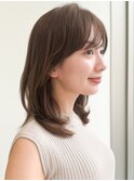 前髪セミディ愛されデジタルパーマ艶感ミルクティーブロンド