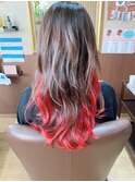 白髪染め×インナーカラー×ウルフカット