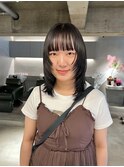 rireイメチェン前髪アンブレラカラーこなれミディウェーブパーマ
