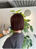 アプリコットオレンジツヤ感ボブ × ワインレッドカラー