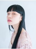 大人の重めワイドバング×黒髪スタイル　
