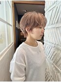 コンパクトマッシュショート/前髪あり/サーモンピンク