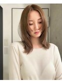 ミディアムレイヤーくびれブラウン透明感カラーブリーチなし