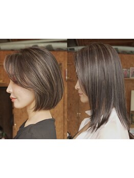 透明感ある明るい白髪染め～ナチュラルに仕上がるシークレットハイライト・インナーカラーもご対応◎