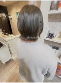福山美容室caary切りっぱなしレイヤーボブ透明感アッシュグレー