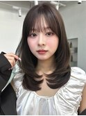 顔周りレイヤーカットくびれヘアミルクティーベージュカラー韓国