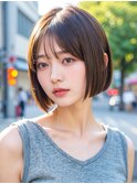 切りっぱなしボブルフ黒髪ネビージュ小顔ワンレン20代30代40代